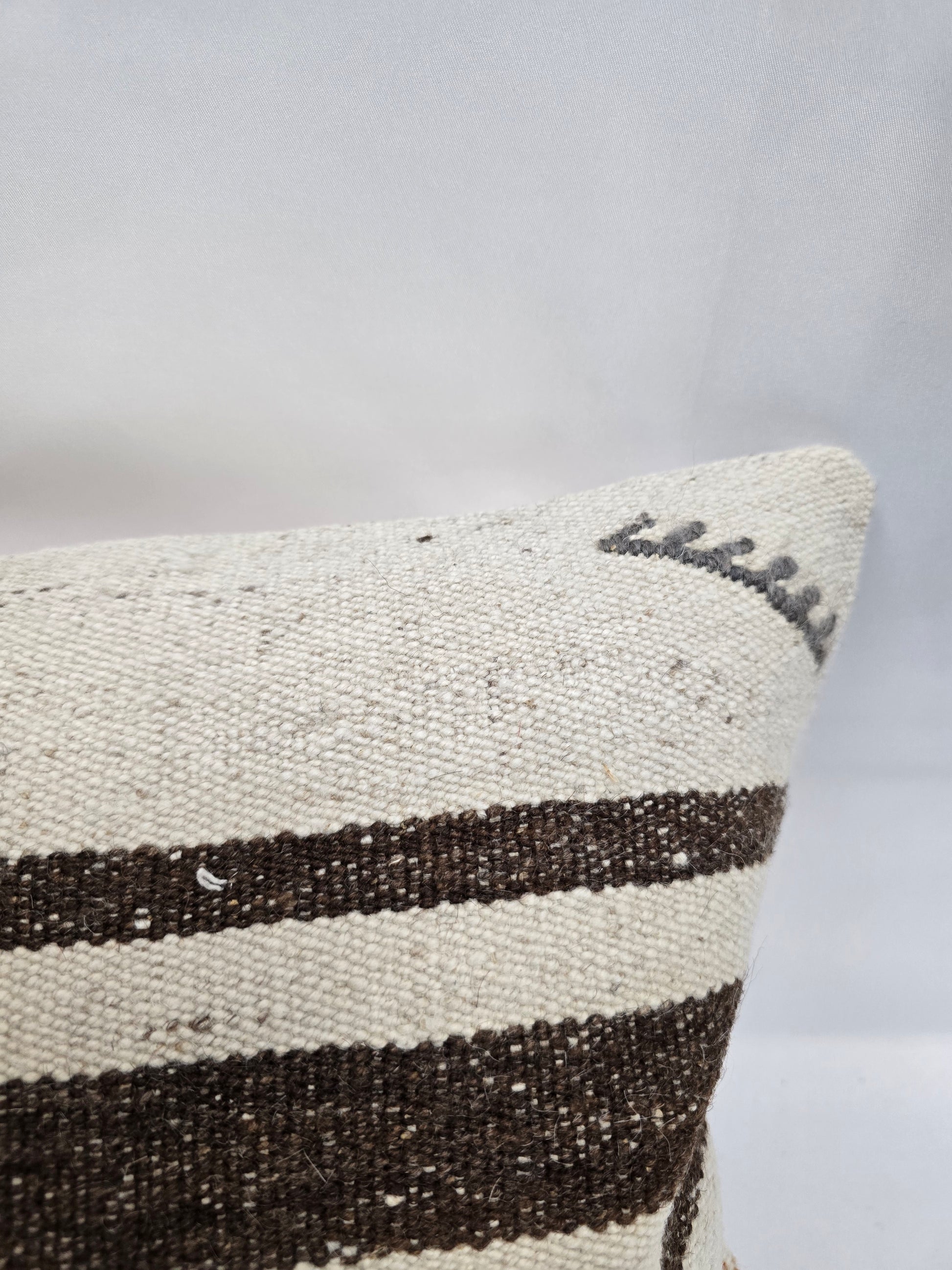Turkish Lumbar Rug Pillow Beige Brown Blue Cushion Cover Hemp Pillow 14" x 40" #9418