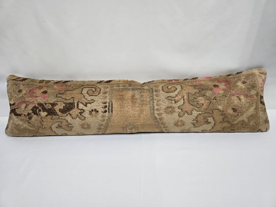 Turkish Lumbar Rug Pillow Beige Brown Pink Cushion Cover Pillow 12" x 48" #9542