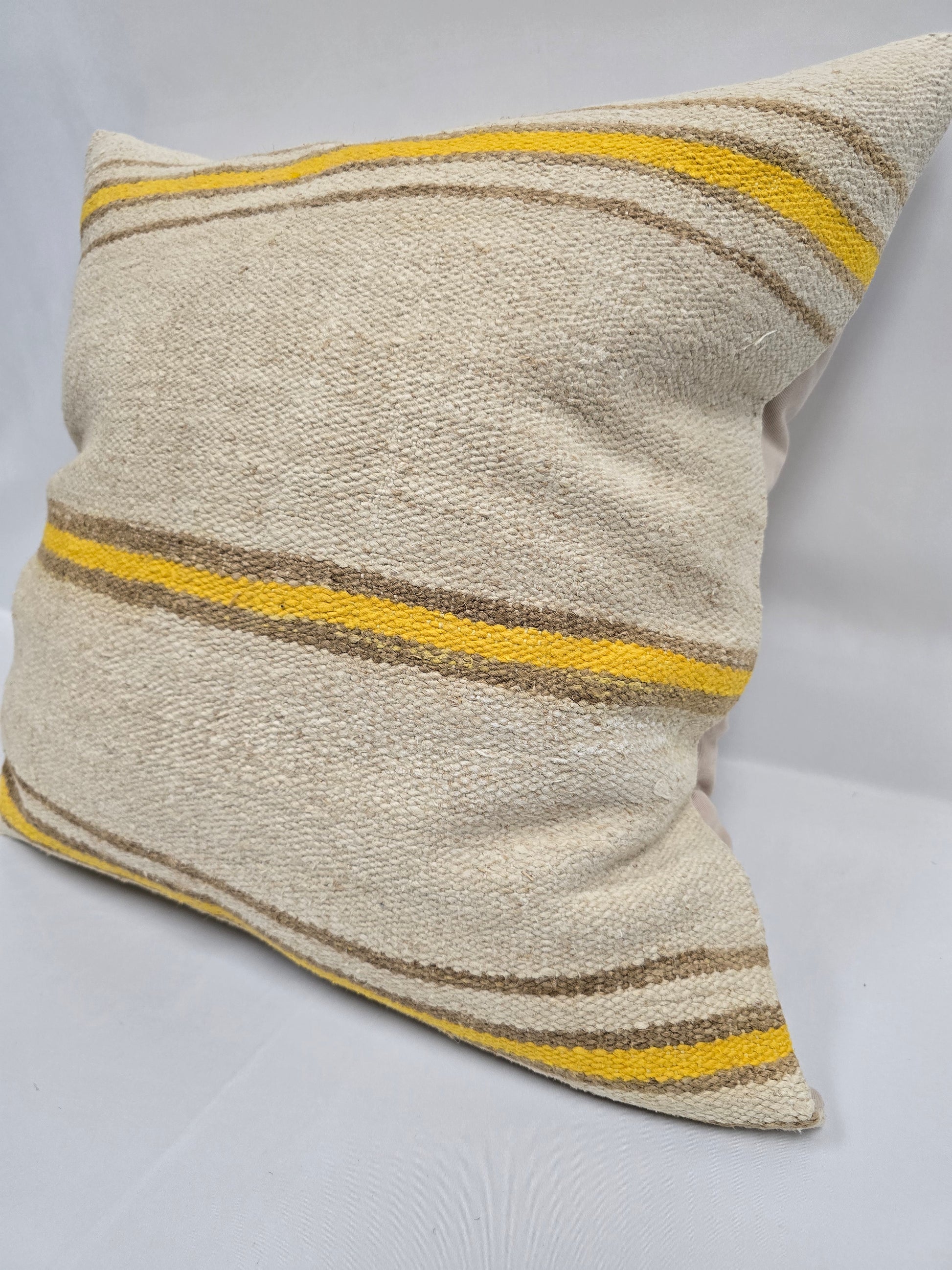 Turkish Hemp Pillow Natural Beige Yellow Brown Pillow Cushion Cover 24" x 24" #9272