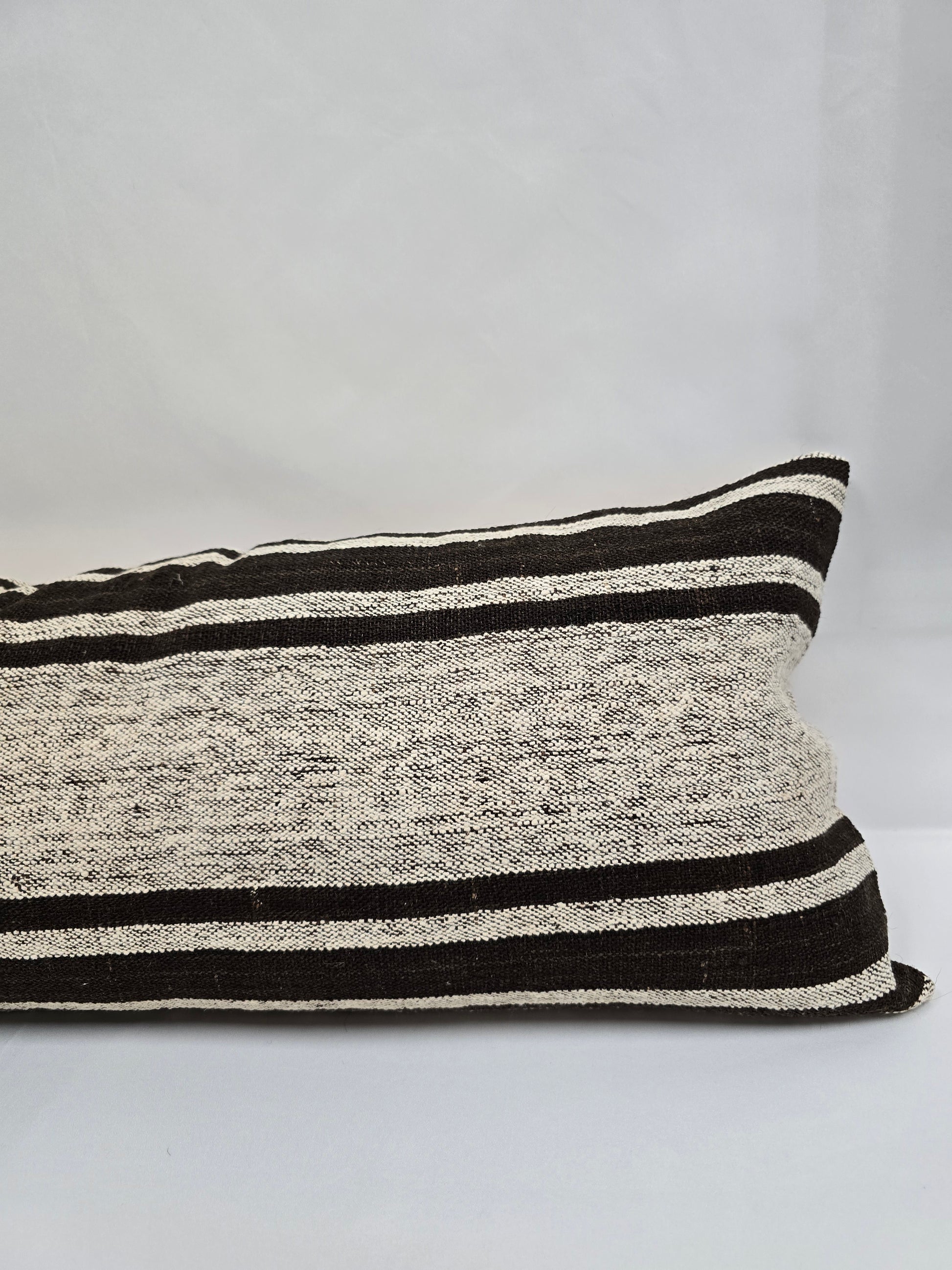 Turkish Lumbar Rug Pillow Beige Black Cushion Cover Hemp Pillow 14" x 40" #9493