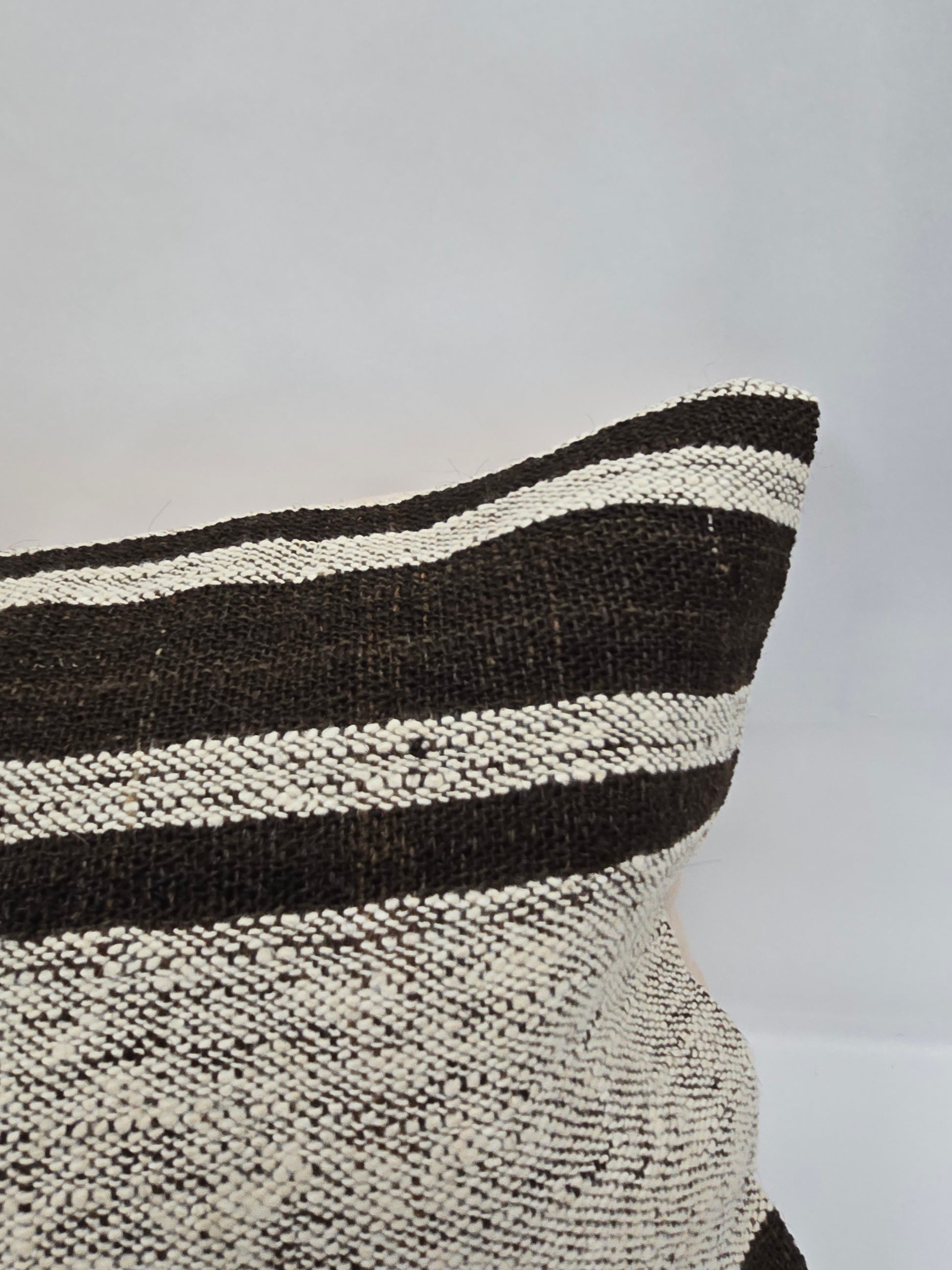 Turkish Lumbar Rug Pillow Beige Black Cushion Cover Hemp Pillow 14" x 40" #9493