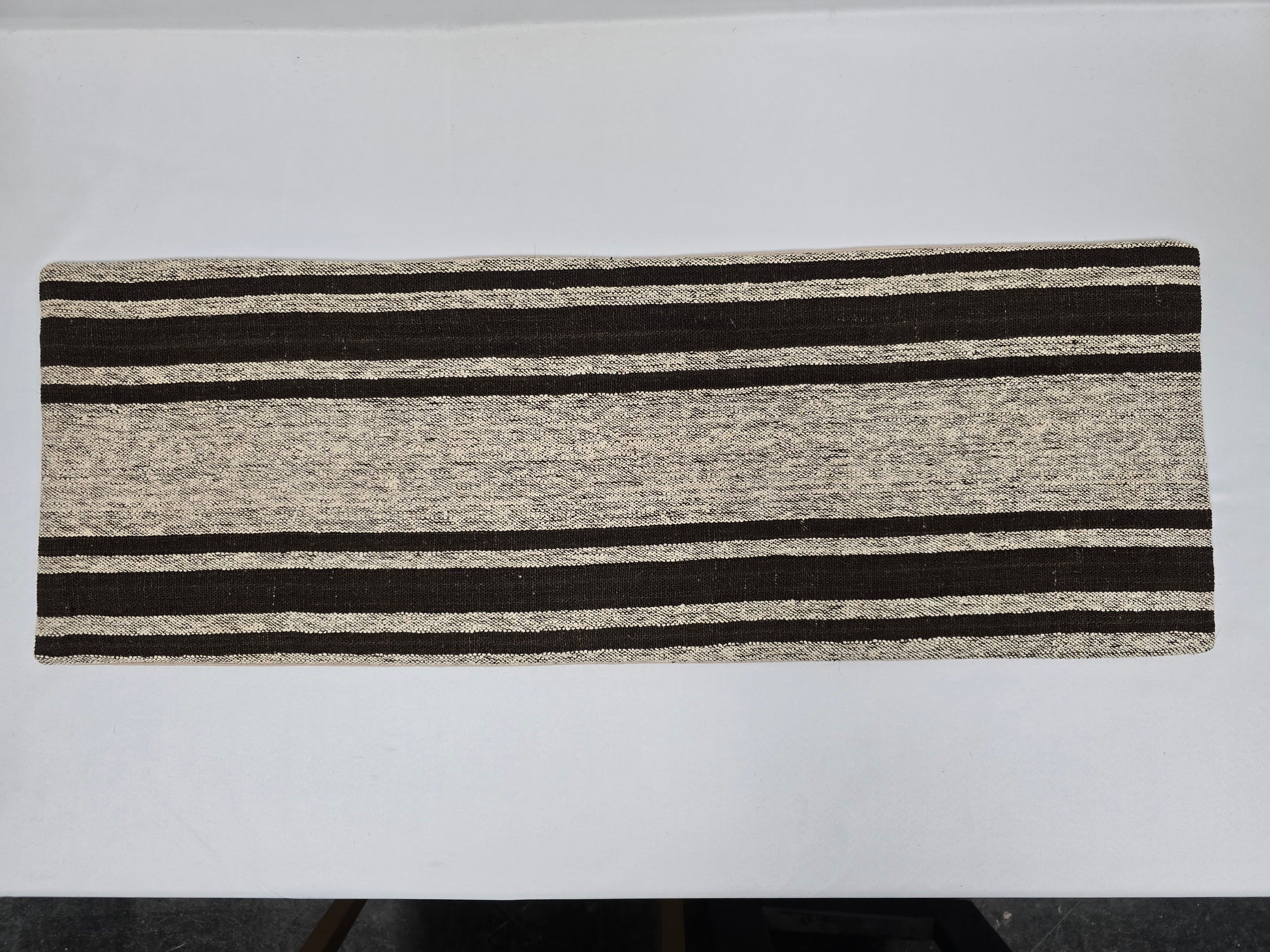 Turkish Lumbar Rug Pillow Beige Black Cushion Cover Hemp Pillow 14" x 40" #9493