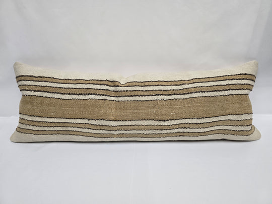 Turkish Lumbar Rug Pillow Beige Brown Cushion Cover Hemp Pillow 14" x 40" #9419