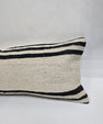 Turkish Lumbar Rug Pillow Beige Black Cushion Cover Hemp Pillow 14" x 40" #9482