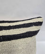 Turkish Lumbar Rug Pillow Beige Black Cushion Cover Hemp Pillow 14" x 40" #9482