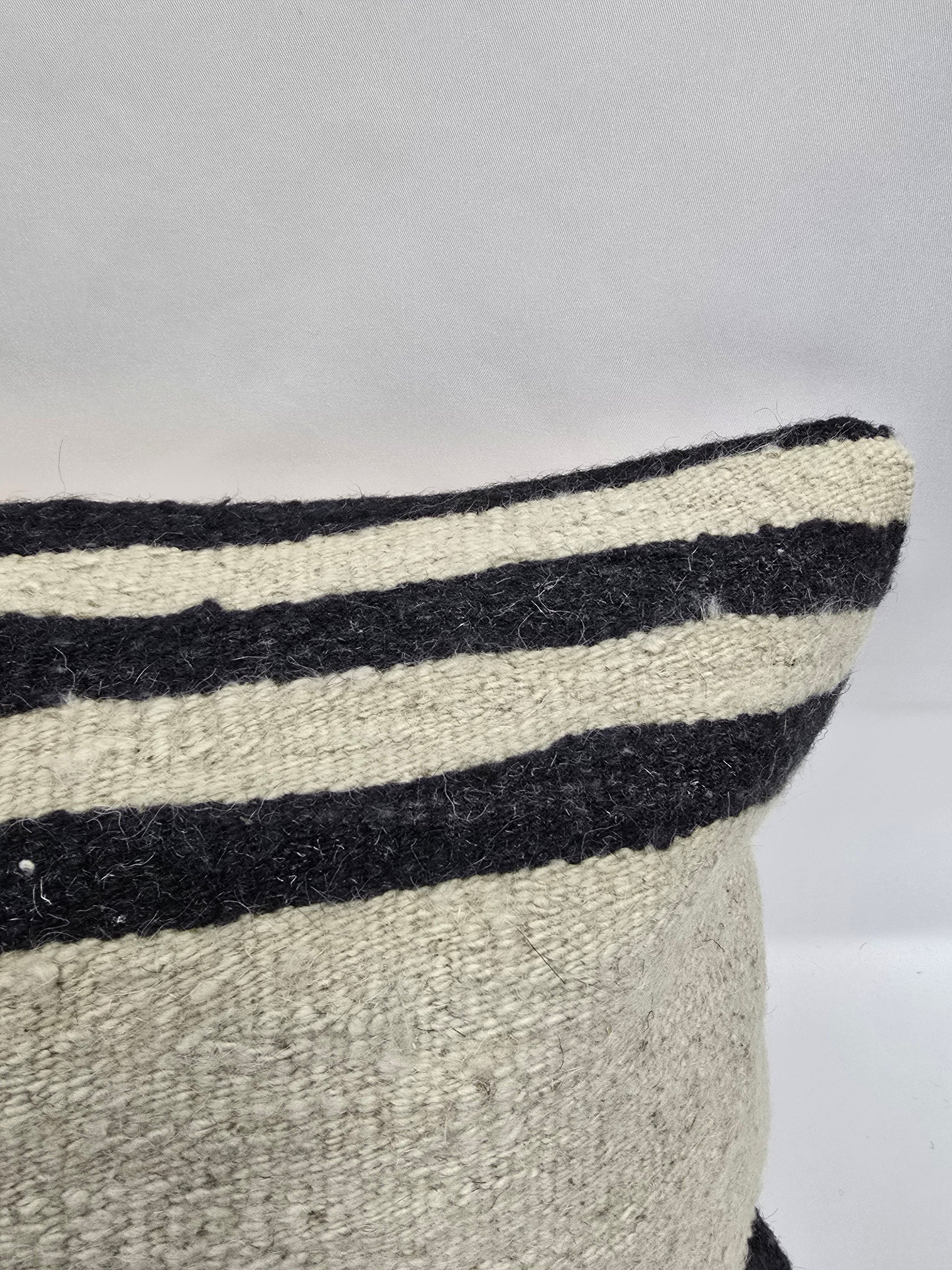 Turkish Lumbar Rug Pillow Beige Black Cushion Cover Hemp Pillow 14" x 40" #9482