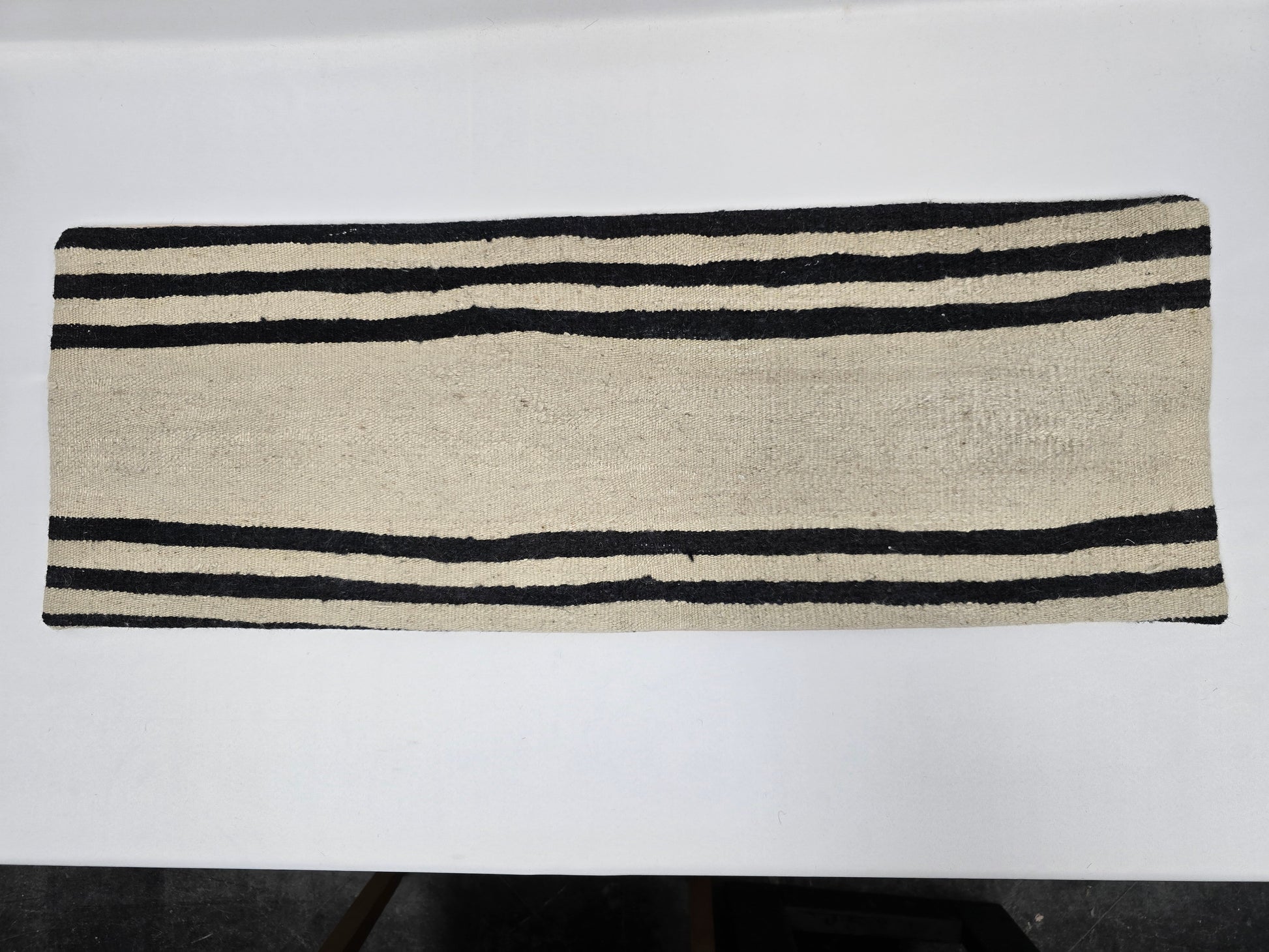 Turkish Lumbar Rug Pillow Beige Black Cushion Cover Hemp Pillow 14" x 40" #9482