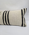 Turkish Lumbar Rug Pillow Beige Black Cushion Cover Hemp Pillow 14" x 40" #9481
