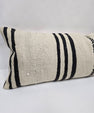 Turkish Lumbar Rug Pillow Beige Black Cushion Cover Hemp Pillow 14" x 40" #9481