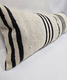 Turkish Lumbar Rug Pillow Beige Black Cushion Cover Hemp Pillow 14" x 40" #9481