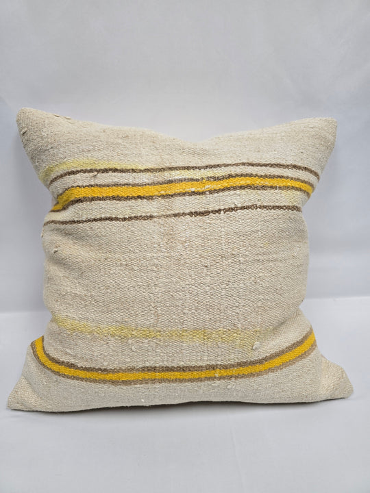 Turkish Hemp Pillow Natural Beige Yellow Brown Pillow Cushion Cover 24" x 24" #9267