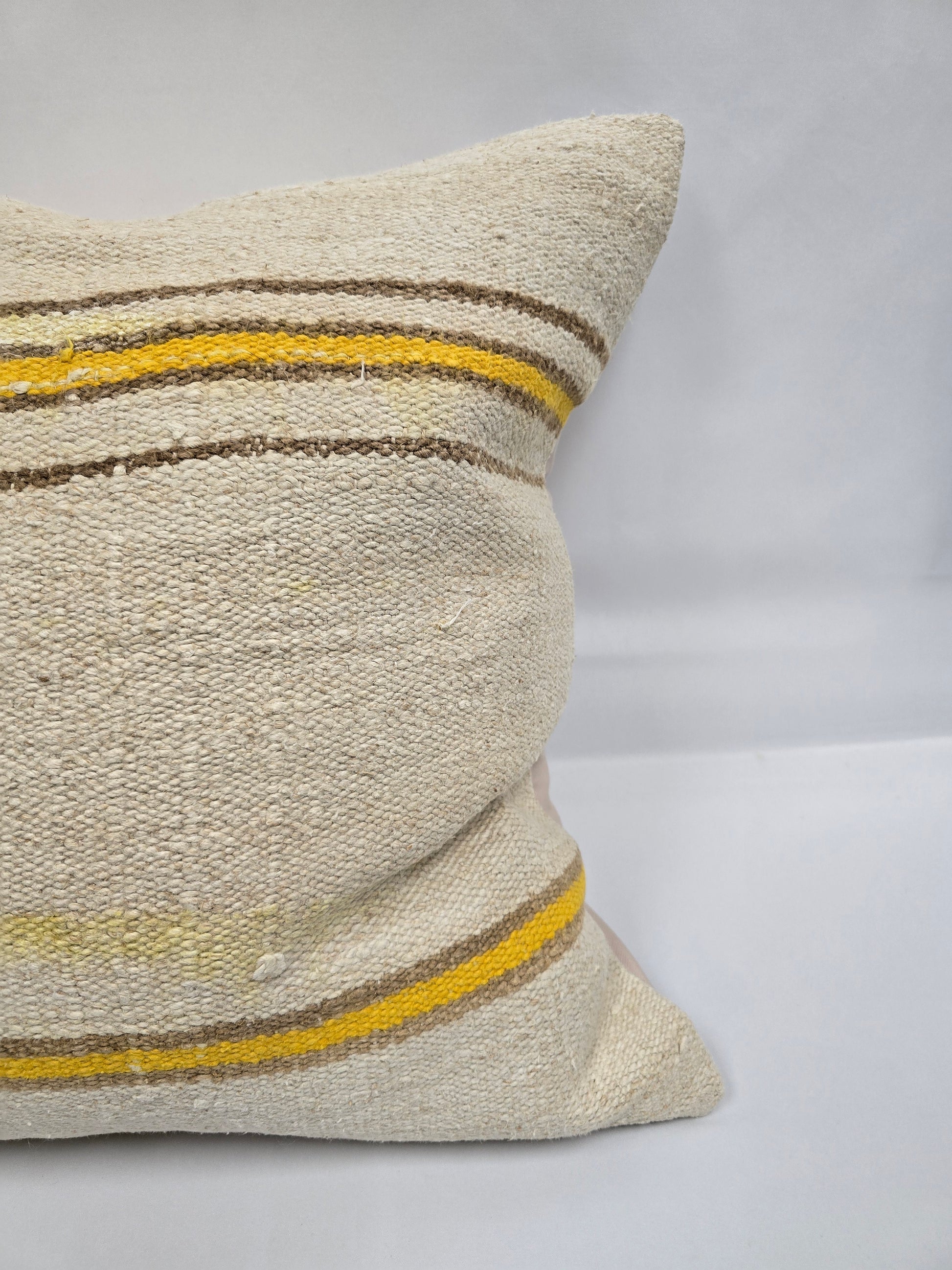 Turkish Hemp Pillow Natural Beige Yellow Brown Pillow Cushion Cover 24" x 24" #9267