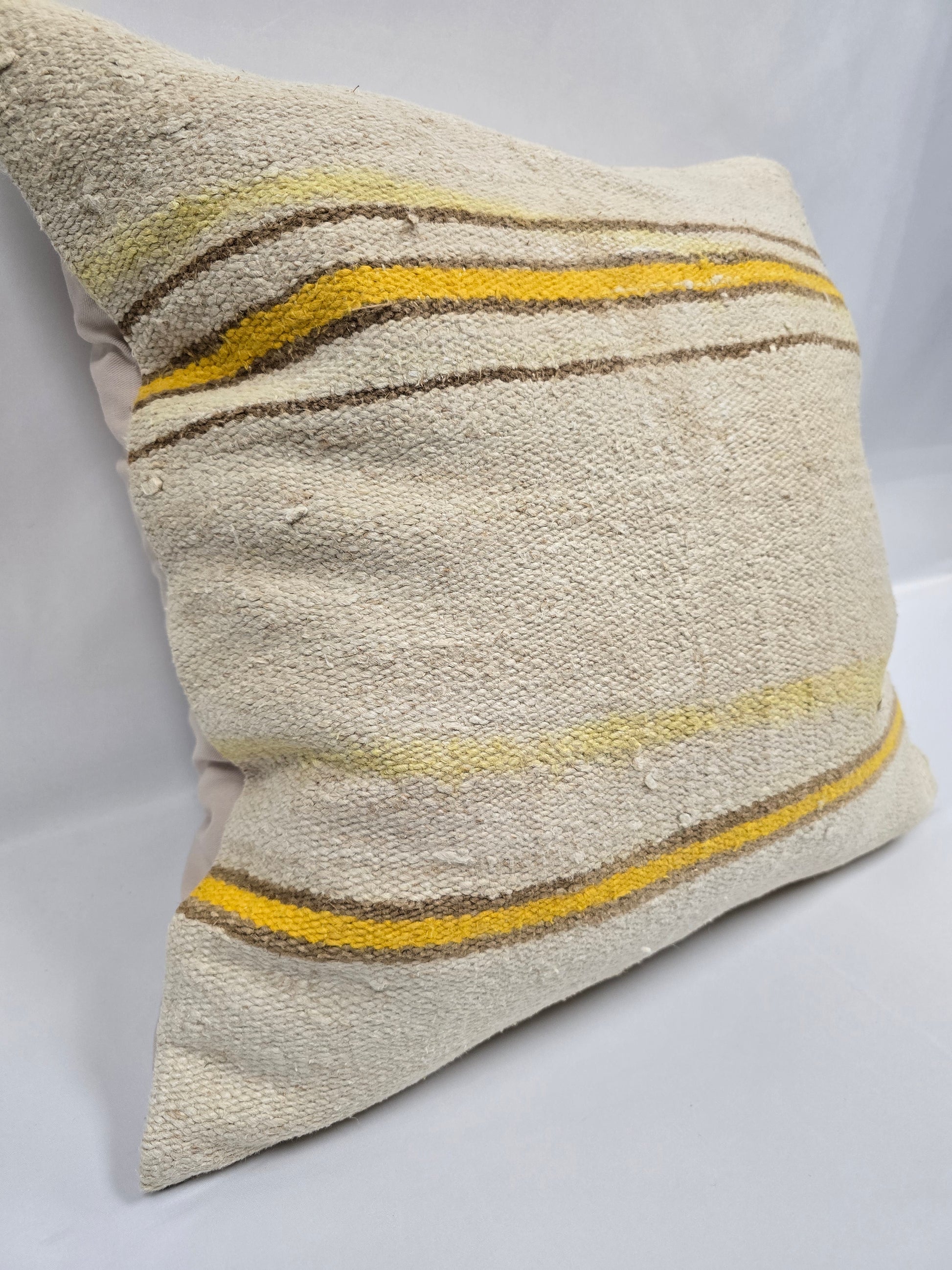 Turkish Hemp Pillow Natural Beige Yellow Brown Pillow Cushion Cover 24" x 24" #9267