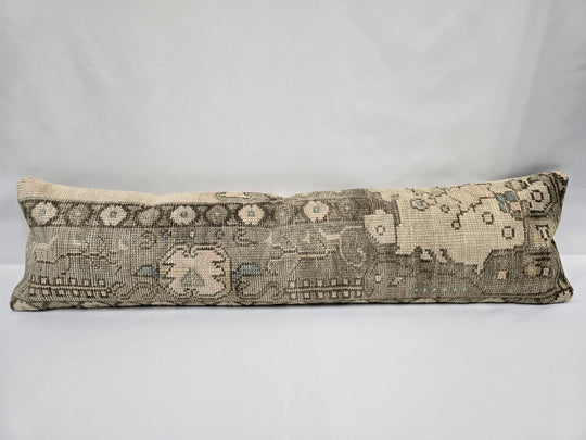 Turkish Lumbar Rug Pillow Beige Brown Blue Cushion Cover Pillow 12" x 48" #9535