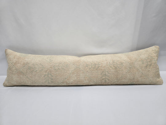 Turkish Lumbar Rug Pillow Beige Green Cushion Cover Pillow 12" x 48" #9536