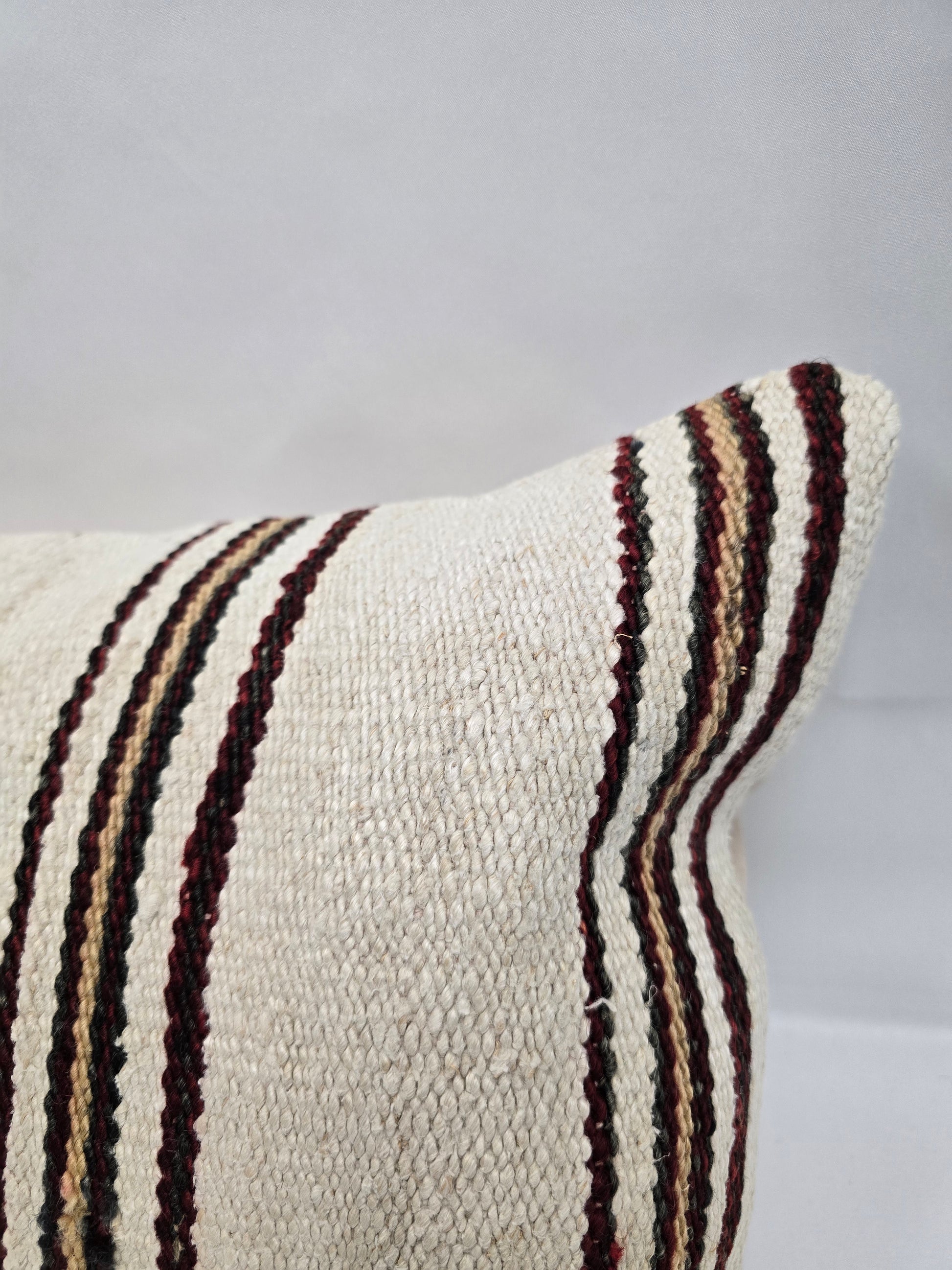 Turkish Lumbar Rug Pillow Beige Brown Burgundy Cushion Cover Hemp Pillow 14" x 40" #9491