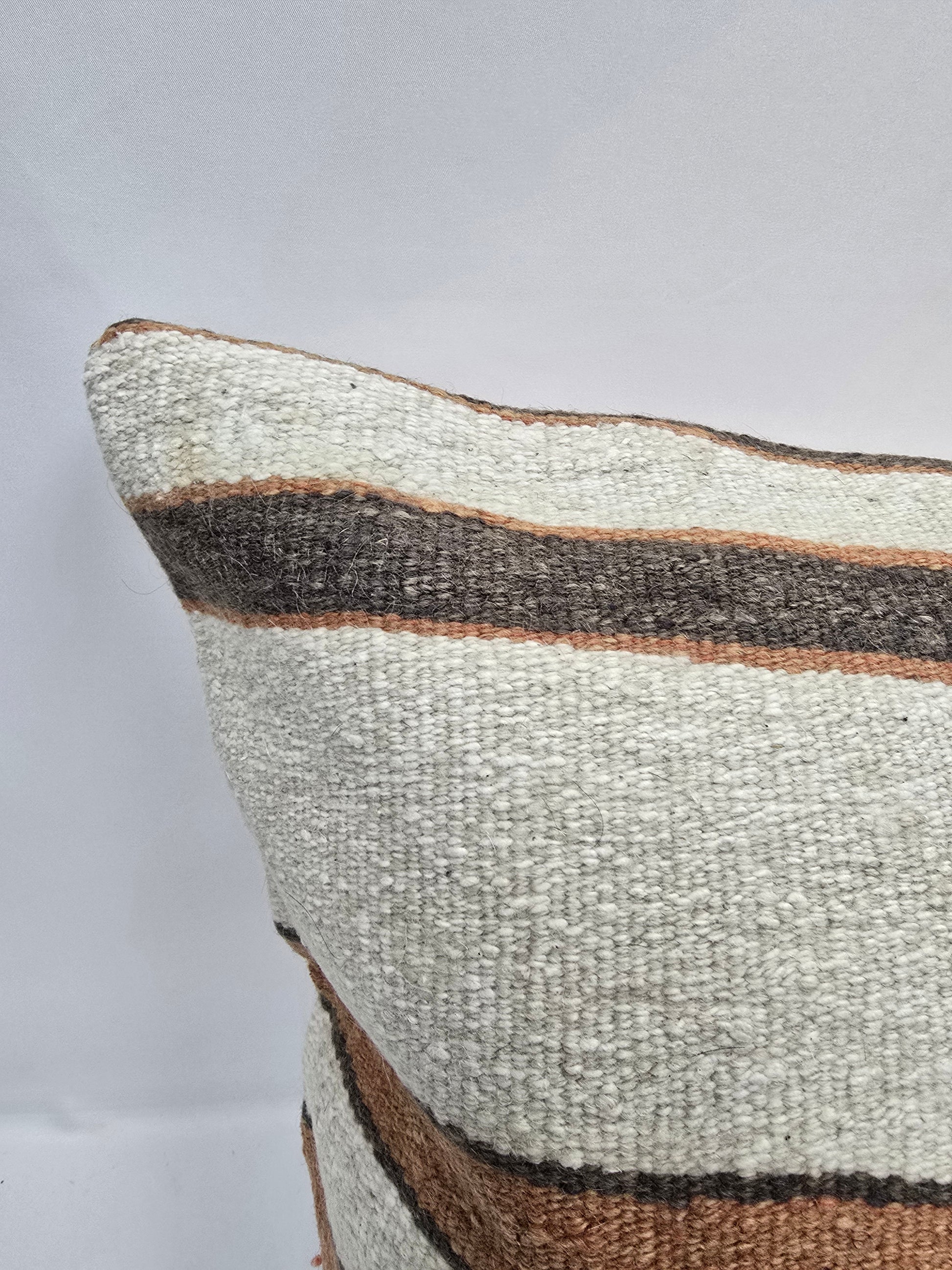 Turkish Hemp Pillow Natural Beige Brown Rust Pillow Cushion Cover 24" x 24" #9260