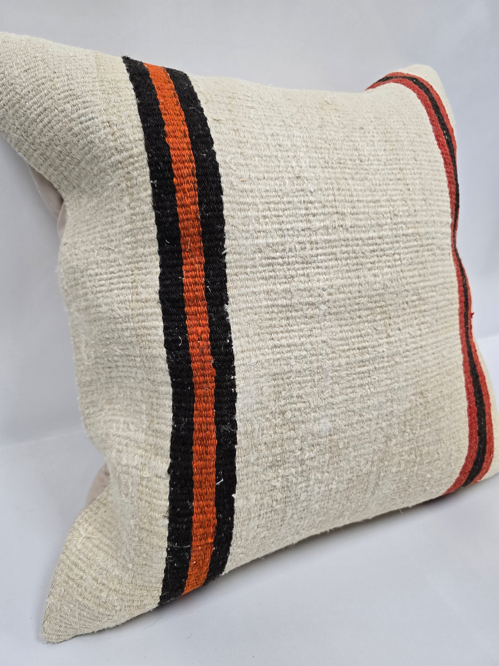 Turkish Hemp Pillow Natural Beige Black Orange Red Pillow Cushion Cover 24" x 24" #9261