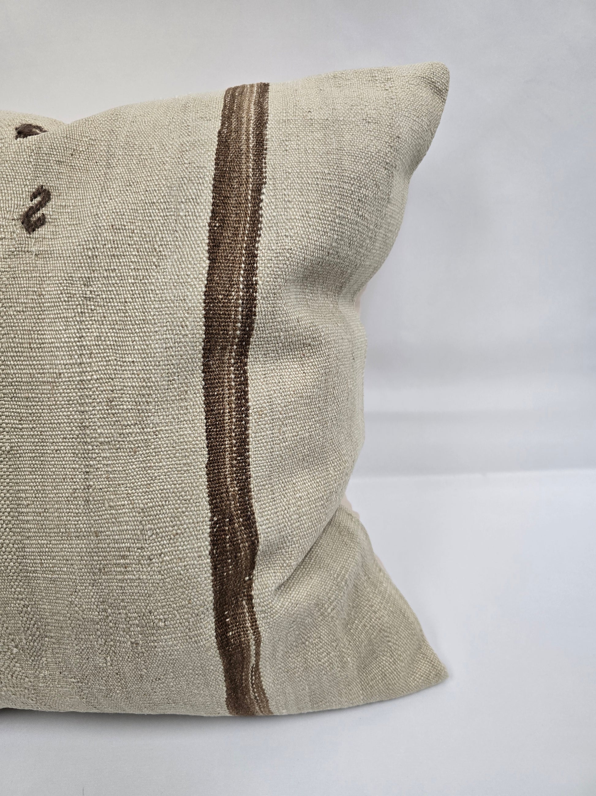 Turkish Hemp Pillow Natural Beige Brown Pillow Cushion Cover 24" x 24" #9258