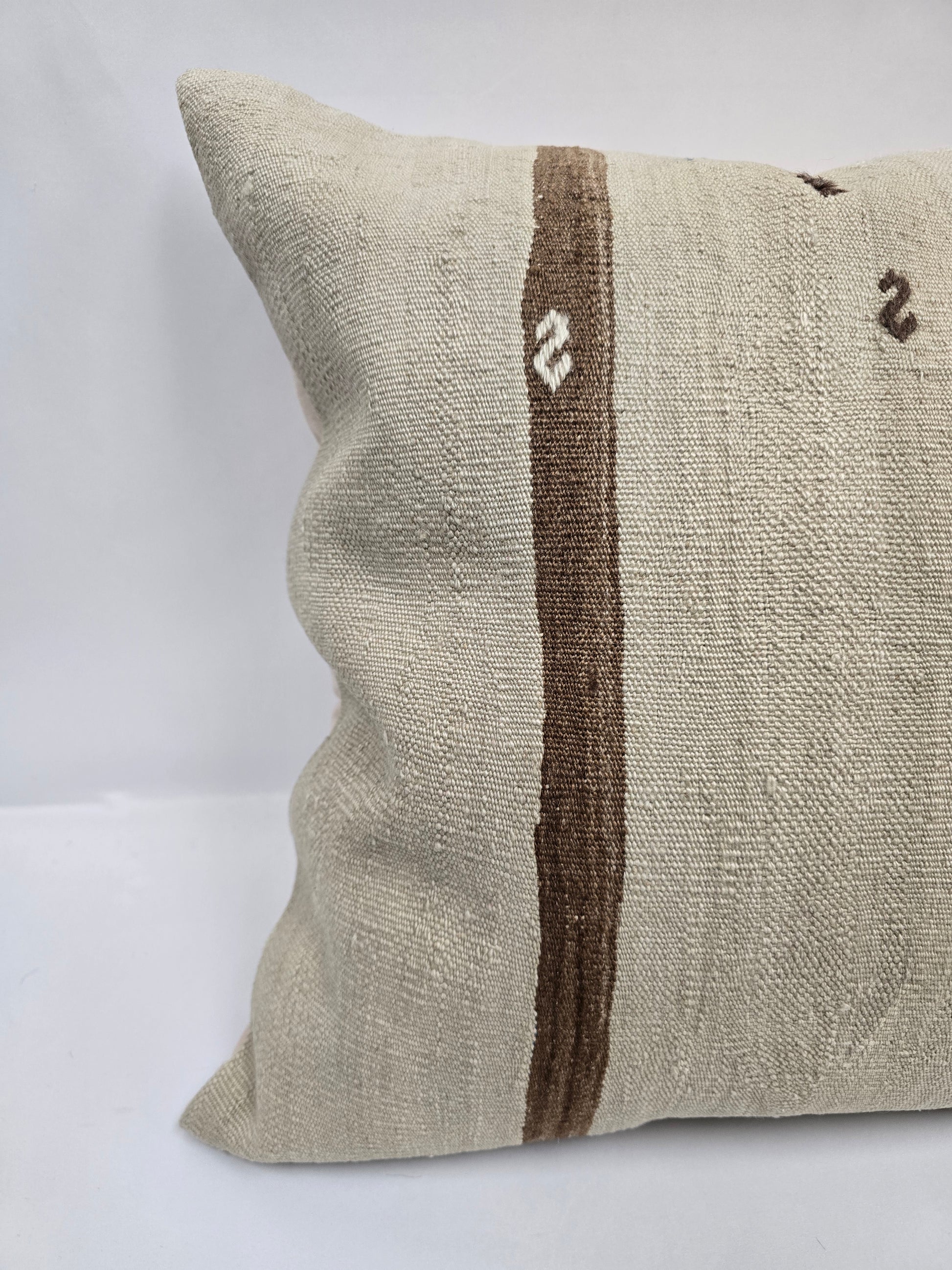 Turkish Hemp Pillow Natural Beige Brown Pillow Cushion Cover 24" x 24" #9258