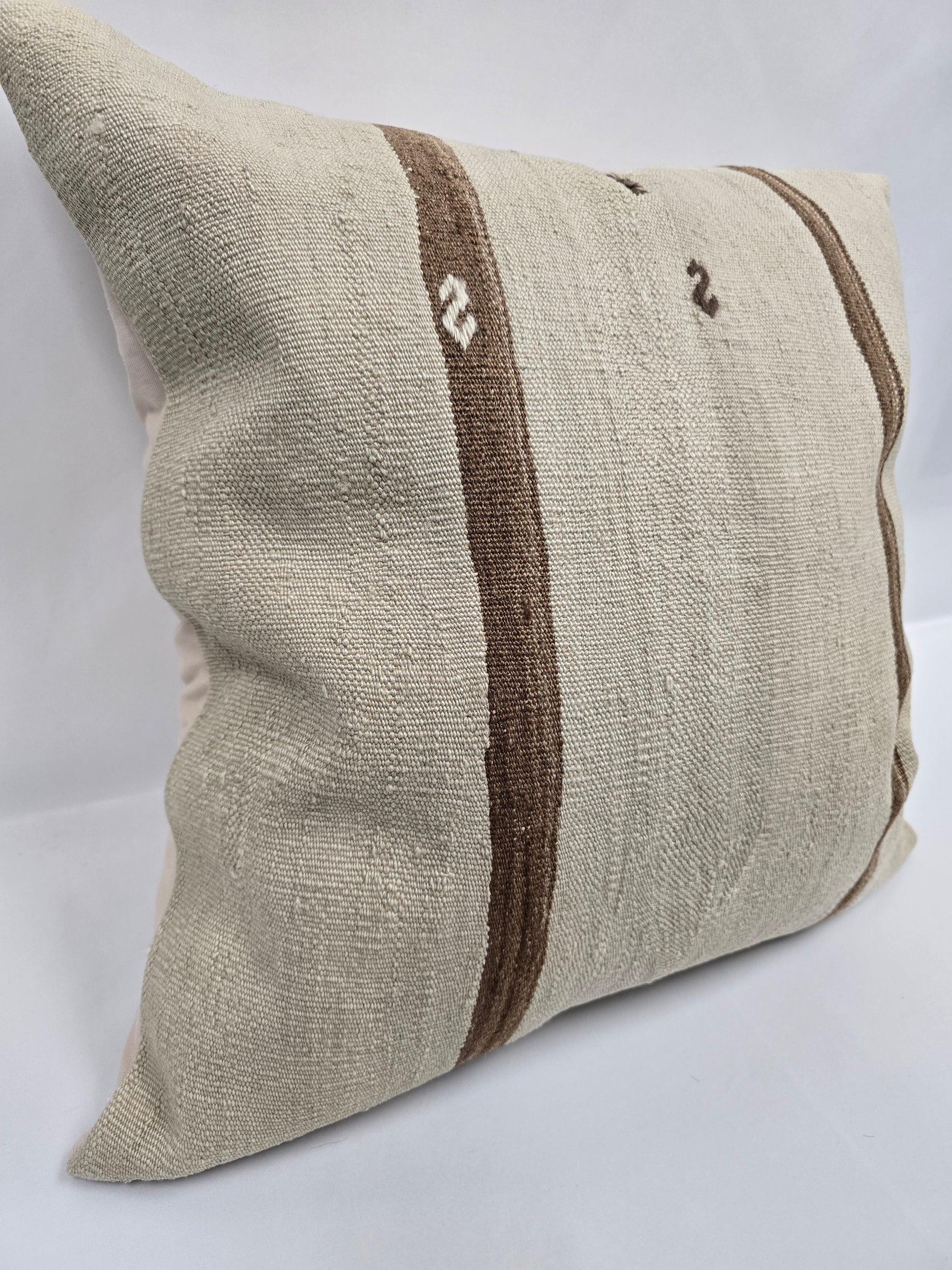 Turkish Hemp Pillow Natural Beige Brown Pillow Cushion Cover 24" x 24" #9258