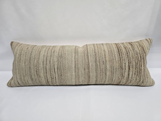 Turkish Lumbar Rug Pillow Beige Brown Cushion Cover Hemp Pillow 14" x 40" #9480