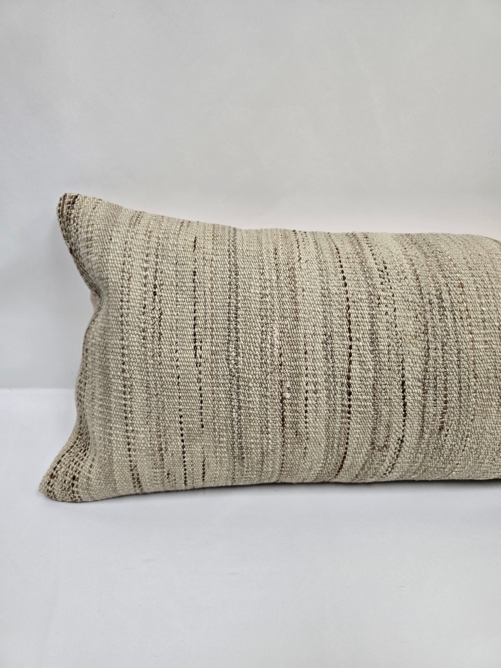 Turkish Lumbar Rug Pillow Beige Brown Cushion Cover Hemp Pillow 14" x 40" #9480