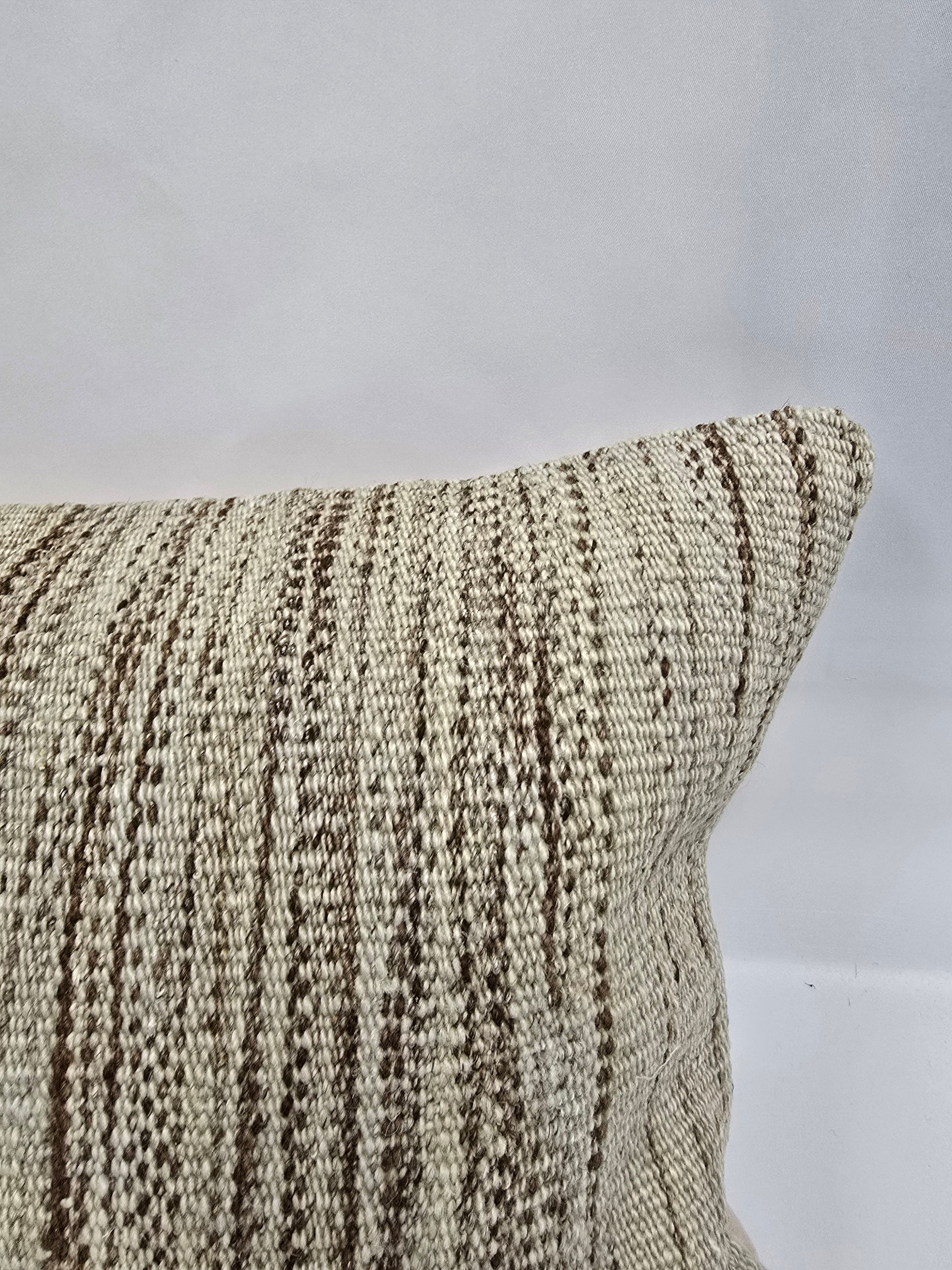 Turkish Lumbar Rug Pillow Beige Brown Cushion Cover Hemp Pillow 14" x 40" #9480
