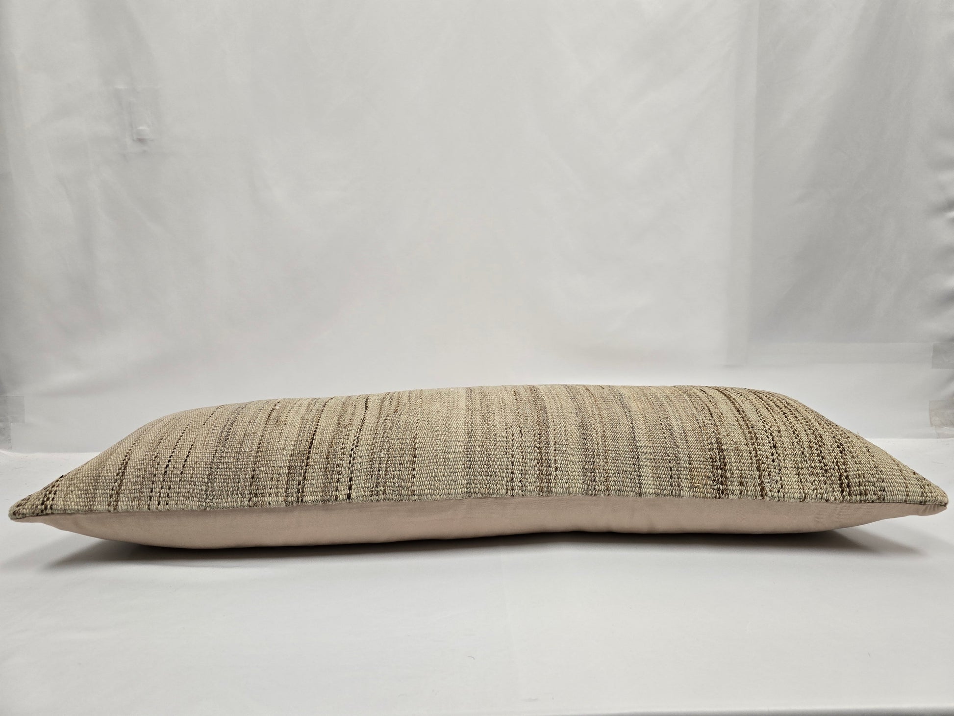 Turkish Lumbar Rug Pillow Beige Brown Cushion Cover Hemp Pillow 14" x 40" #9480