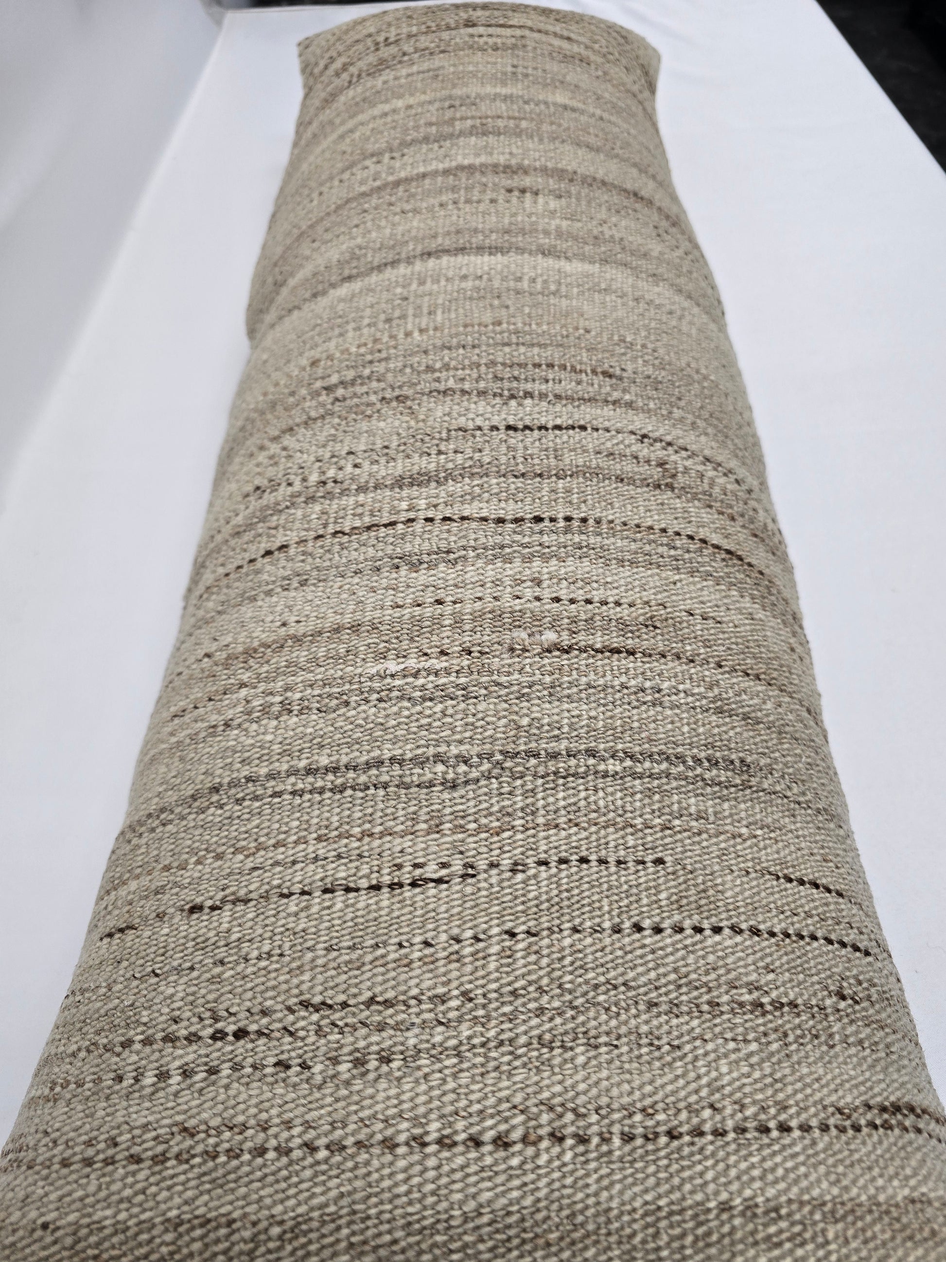 Turkish Lumbar Rug Pillow Beige Brown Cushion Cover Hemp Pillow 14" x 40" #9480