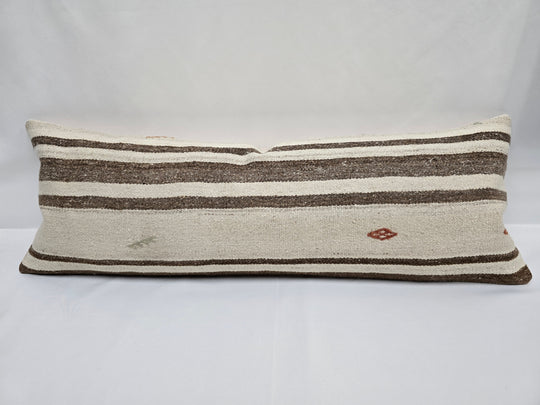 Turkish Lumbar Rug Pillow Brown Beige Red Green Cushion Cover Hemp Pillow 14" x 40" #9478