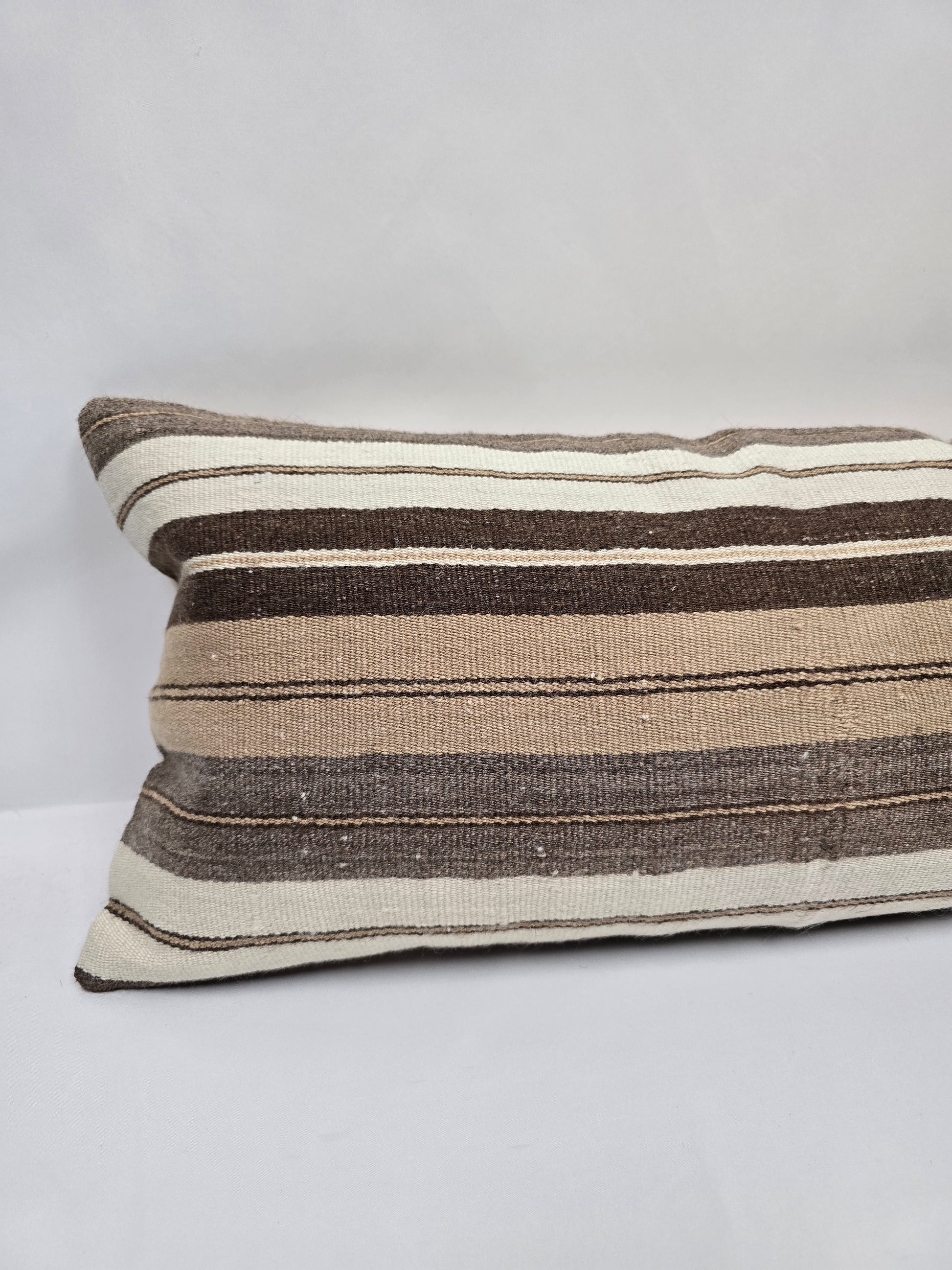 Turkish Lumbar Rug Pillow Brown Beige Cream Gray Cushion Cover Hemp Pillow 14" x 40" #9479