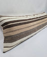 Turkish Lumbar Rug Pillow Brown Beige Cream Gray Cushion Cover Hemp Pillow 14" x 40" #9479
