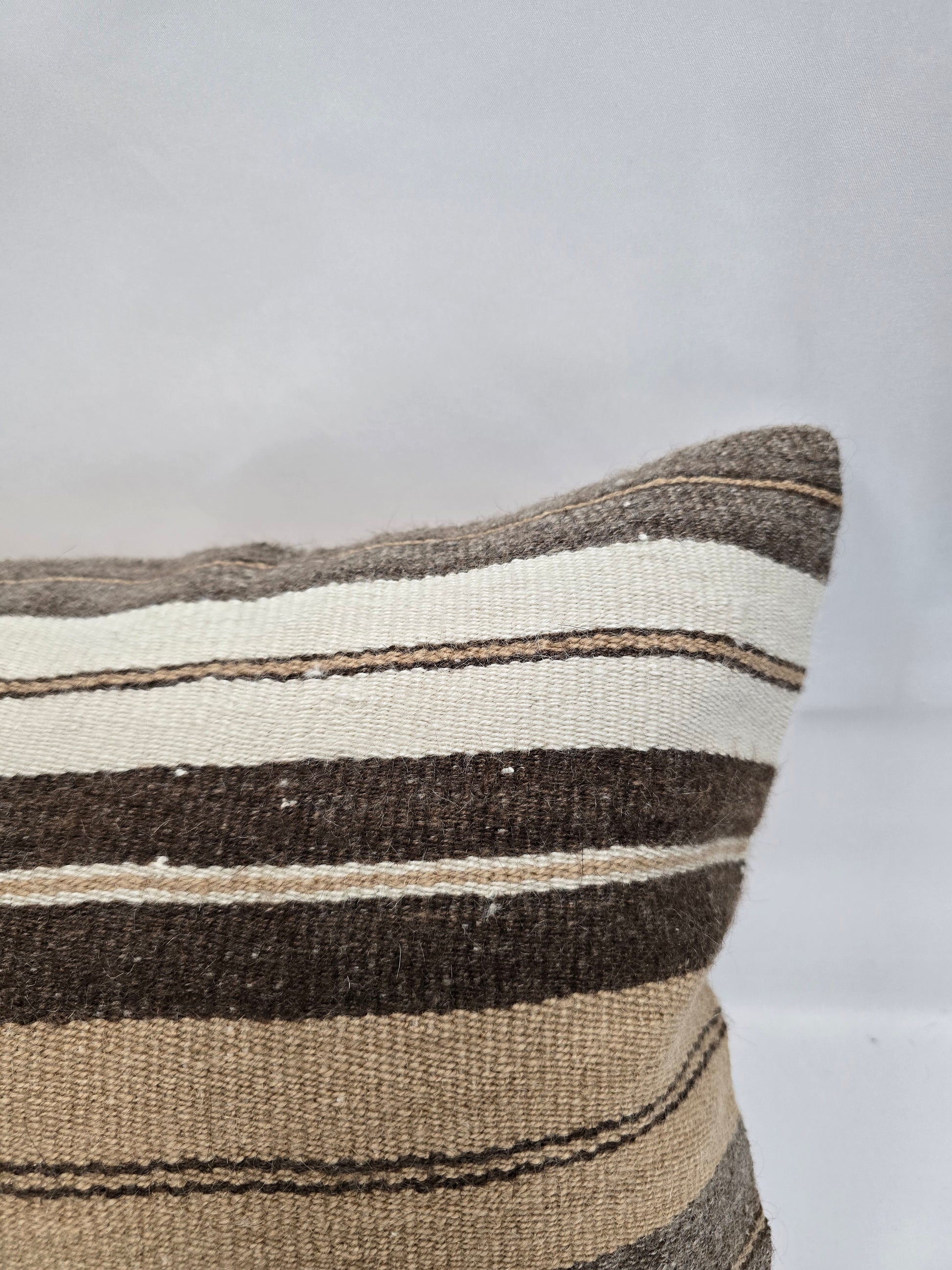 Turkish Lumbar Rug Pillow Brown Beige Cream Gray Cushion Cover Hemp Pillow 14" x 40" #9479