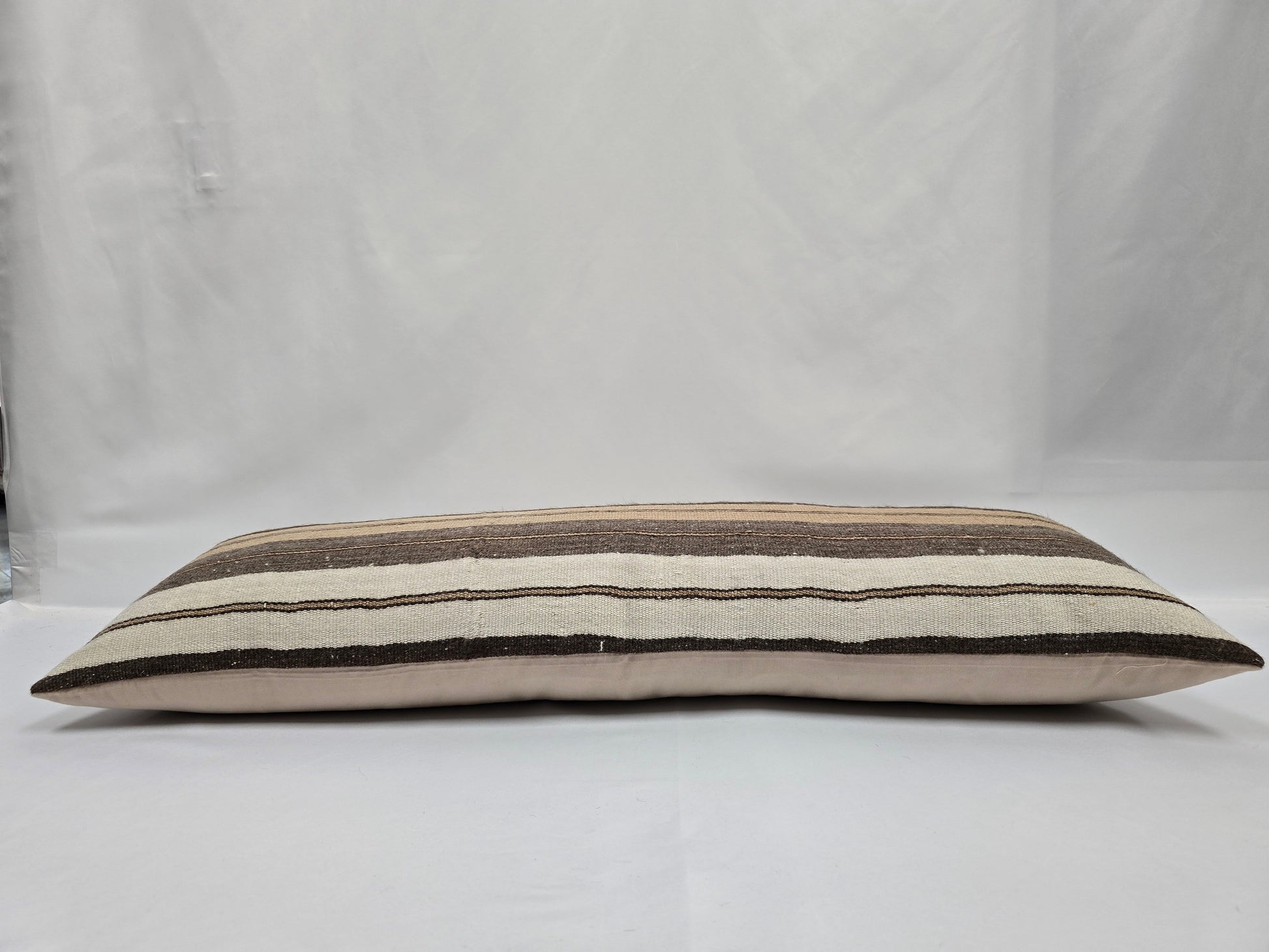 Turkish Lumbar Rug Pillow Brown Beige Cream Gray Cushion Cover Hemp Pillow 14" x 40" #9479