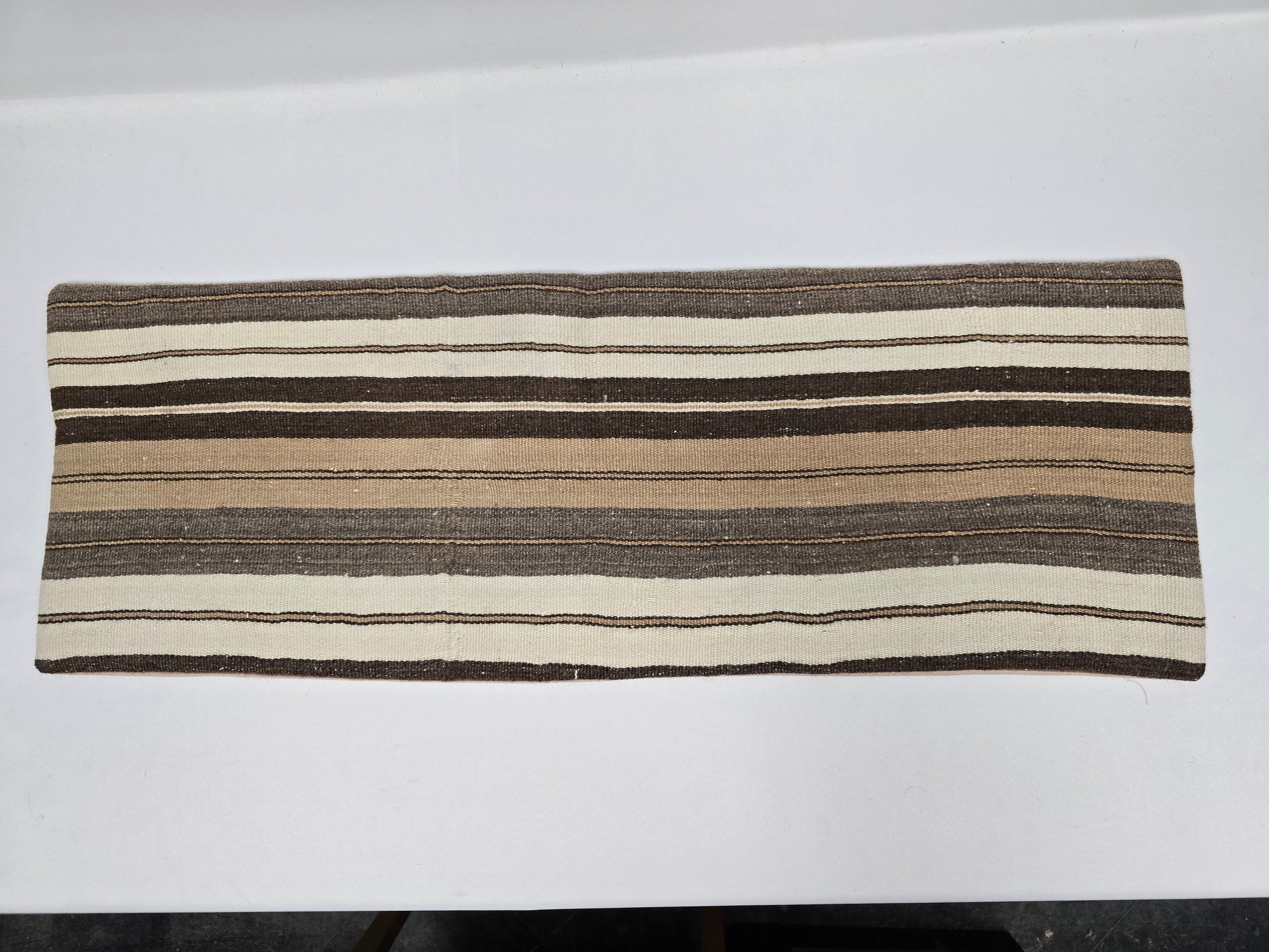 Turkish Lumbar Rug Pillow Brown Beige Cream Gray Cushion Cover Hemp Pillow 14" x 40" #9479