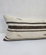 Turkish Lumbar Rug Pillow Brown Cream Blue Cushion Cover Hemp Pillow 14" x 40" #9477