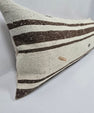 Turkish Lumbar Rug Pillow Brown Cream Blue Cushion Cover Hemp Pillow 14" x 40" #9477