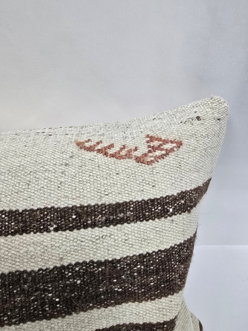 Turkish Lumbar Rug Pillow Brown Cream Blue Cushion Cover Hemp Pillow 14" x 40" #9477