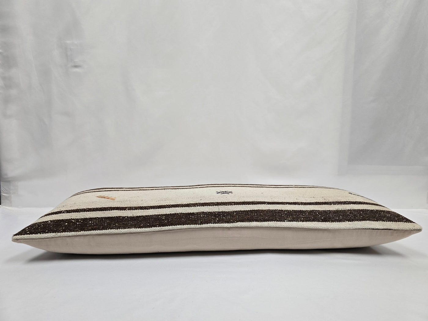 Turkish Lumbar Rug Pillow Brown Cream Blue Cushion Cover Hemp Pillow 14" x 40" #9477