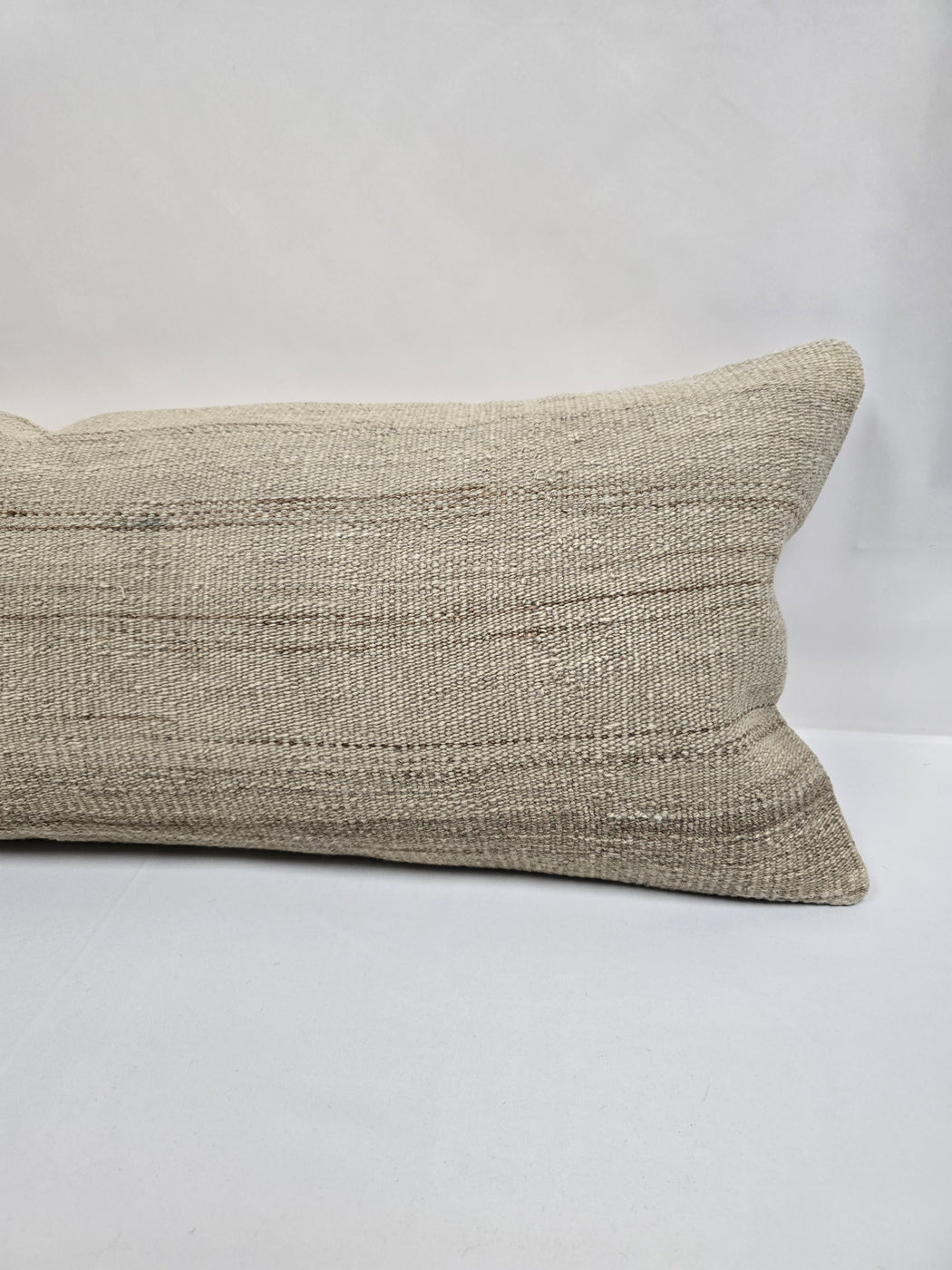 Turkish Lumbar Rug Pillow Beige Brown Cushion Cover Hemp Pillow 14" x 40" #9476