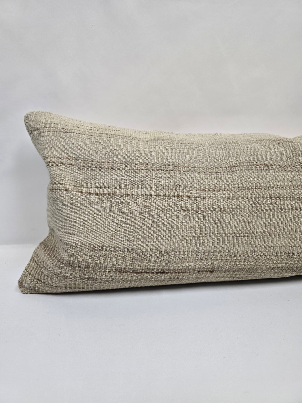 Turkish Lumbar Rug Pillow Beige Brown Cushion Cover Hemp Pillow 14" x 40" #9476