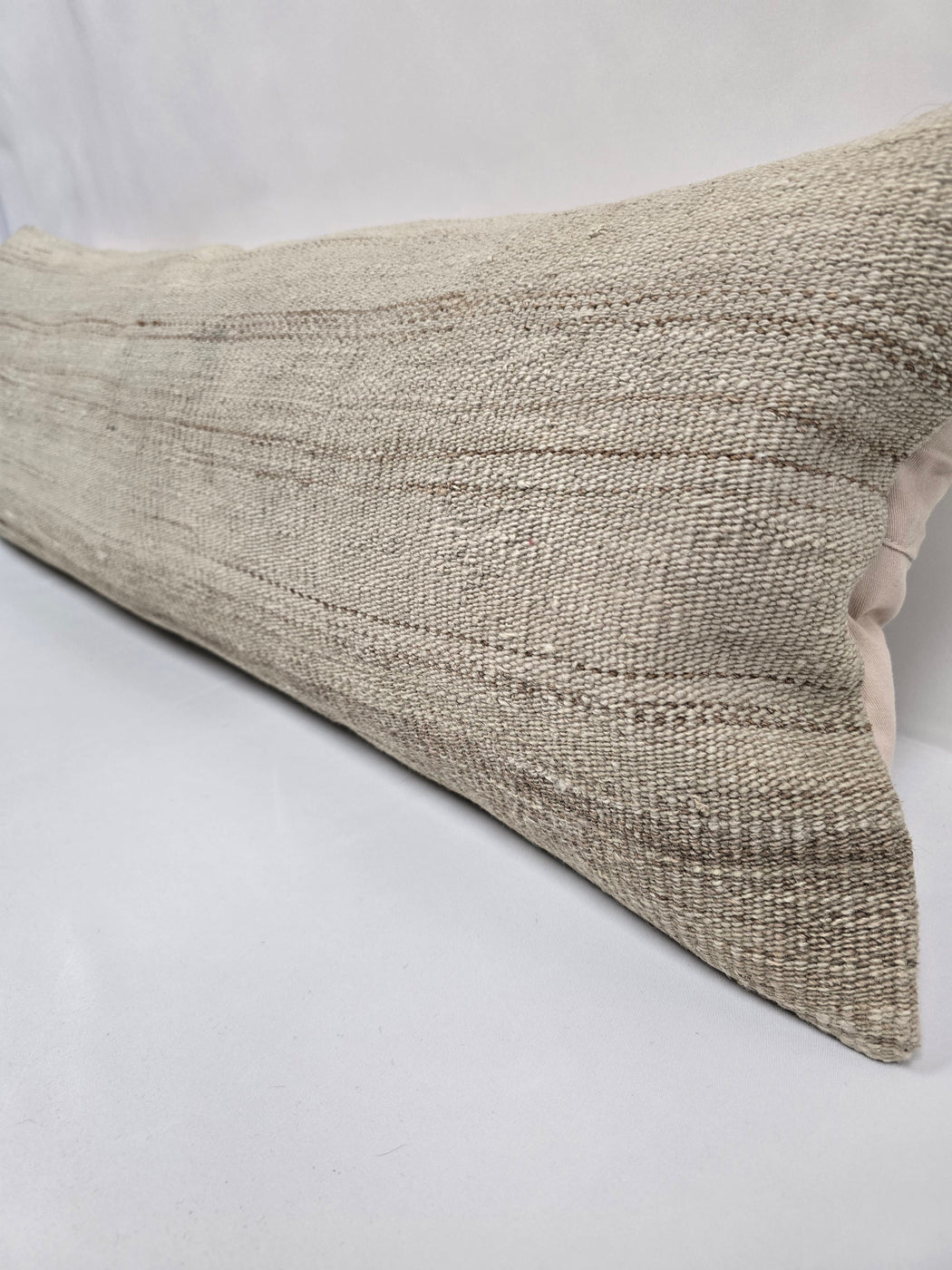 Turkish Lumbar Rug Pillow Beige Brown Cushion Cover Hemp Pillow 14" x 40" #9476