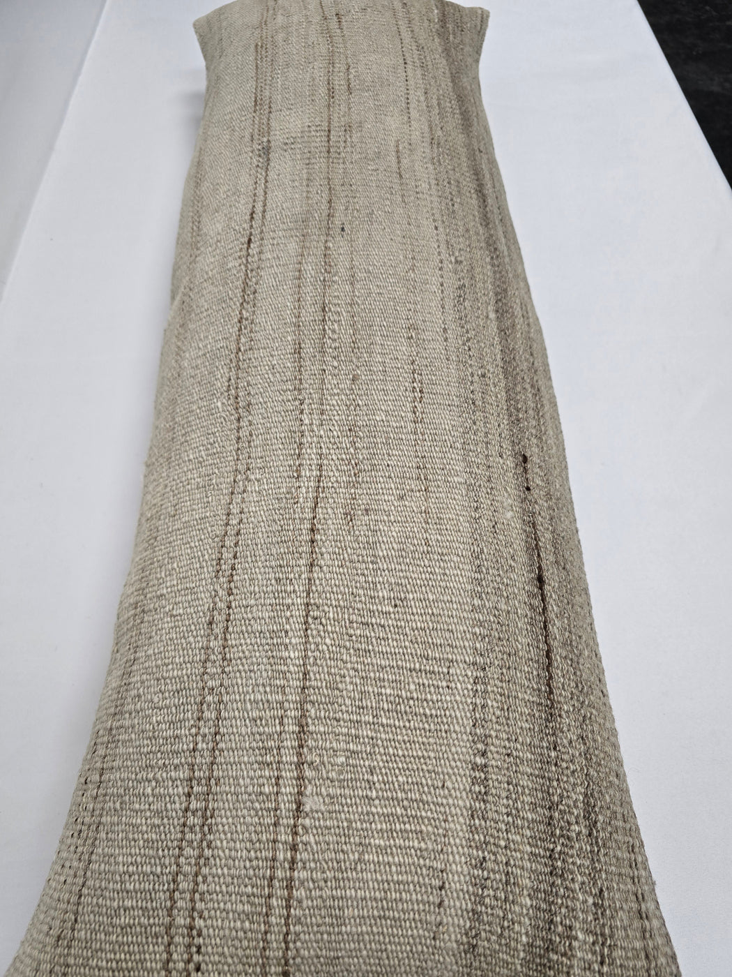Turkish Lumbar Rug Pillow Beige Brown Cushion Cover Hemp Pillow 14" x 40" #9476