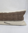 Turkish Lumbar Rug Pillow Cream Black Brown Cushion Cover Hemp Pillow 14" x 40" #9475