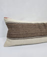 Turkish Lumbar Rug Pillow Cream Black Brown Cushion Cover Hemp Pillow 14" x 40" #9475
