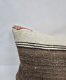 Turkish Lumbar Rug Pillow Cream Black Brown Cushion Cover Hemp Pillow 14" x 40" #9475