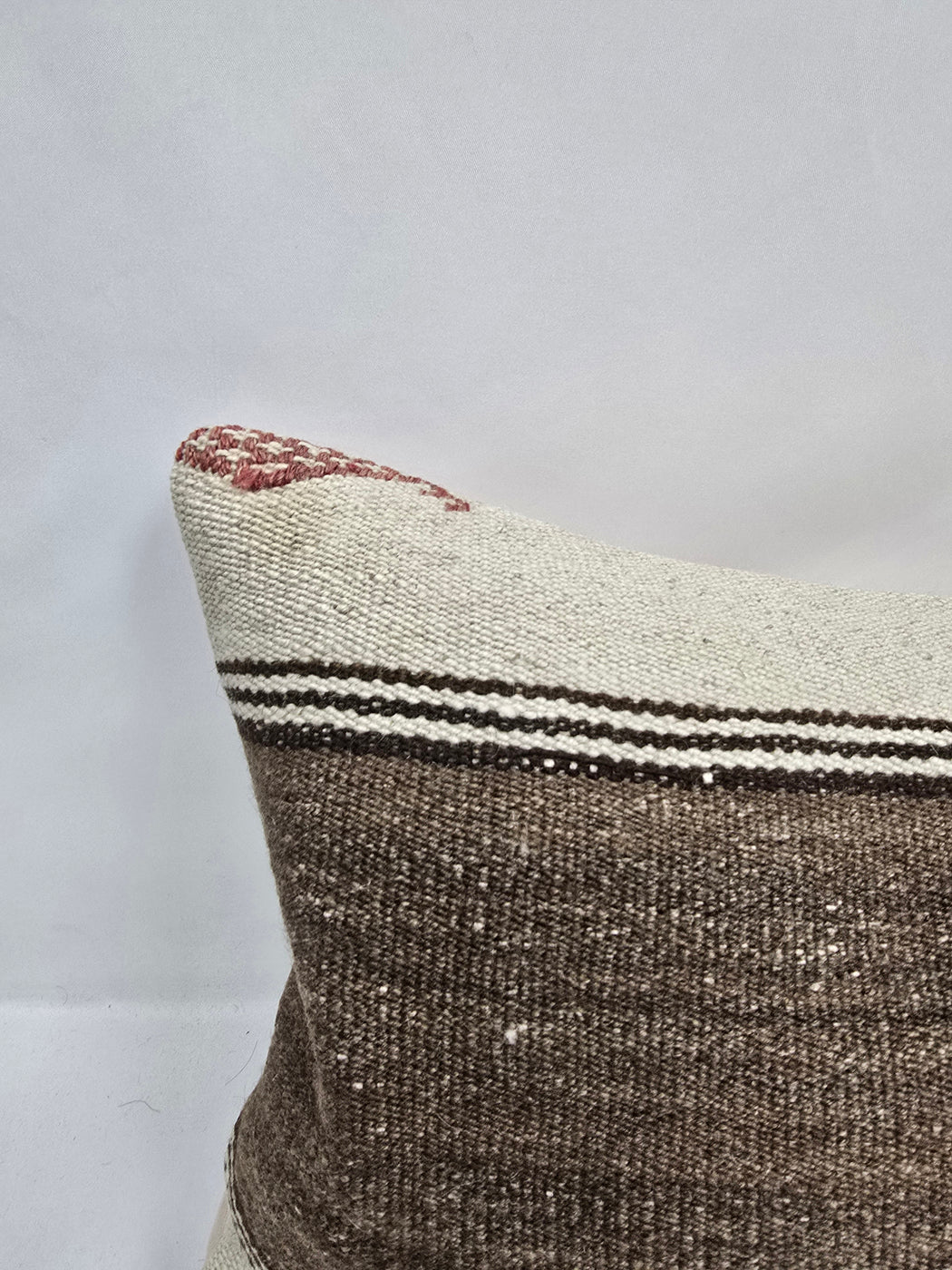 Turkish Lumbar Rug Pillow Cream Black Brown Cushion Cover Hemp Pillow 14" x 40" #9475