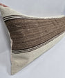 Turkish Lumbar Rug Pillow Cream Black Brown Cushion Cover Hemp Pillow 14" x 40" #9475