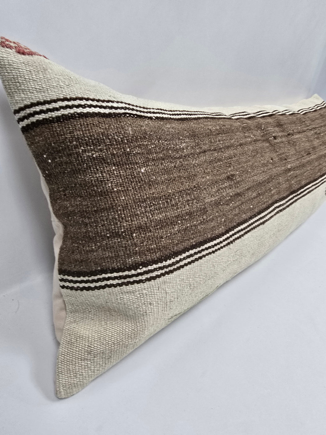 Turkish Lumbar Rug Pillow Cream Black Brown Cushion Cover Hemp Pillow 14" x 40" #9475